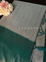 Load image into Gallery viewer, Banarasi Soft Silk Copper Zari Saree - Powder Blue x Teal
