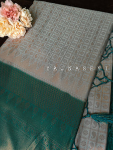 Banarasi Soft Silk Copper Zari Saree - Powder Blue x Teal