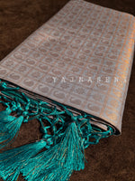 Load image into Gallery viewer, Banarasi Soft Silk Copper Zari Saree - Powder Blue x Teal
