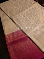 Load image into Gallery viewer, Banarasi Soft Silk Copper Zari Saree - Ivory x Magenta Pink
