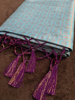 Load image into Gallery viewer, Banarasi Soft Silk Copper Zari Saree - Sky Blue x Plum
