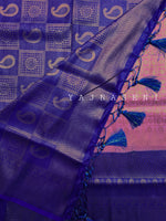 Load image into Gallery viewer, Banarasi Soft Silk Copper Zari Saree - Carnation Pink x Persian Blue
