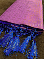 Load image into Gallery viewer, Banarasi Soft Silk Copper Zari Saree - Grape x Persian Blue
