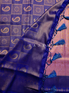 Banarasi Soft Silk Copper Zari Saree - Grape x Persian Blue