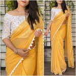 Load image into Gallery viewer, PomPom x Georgette Saree : Yellow
