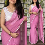 Load image into Gallery viewer, PomPom x Georgette Saree : Purple

