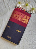 Load image into Gallery viewer, Kalyani Cotton Saree : Navy Blue x Rani x Pink
