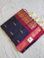 Load image into Gallery viewer, Kalyani Cotton Saree : Navy Blue x Rani x Pink
