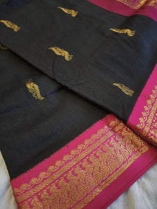 Kalyani Cotton Saree : Black x Rani x Pink