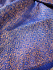 Soft silk banarasi x Copper & Siiver Zari Saree - Blue