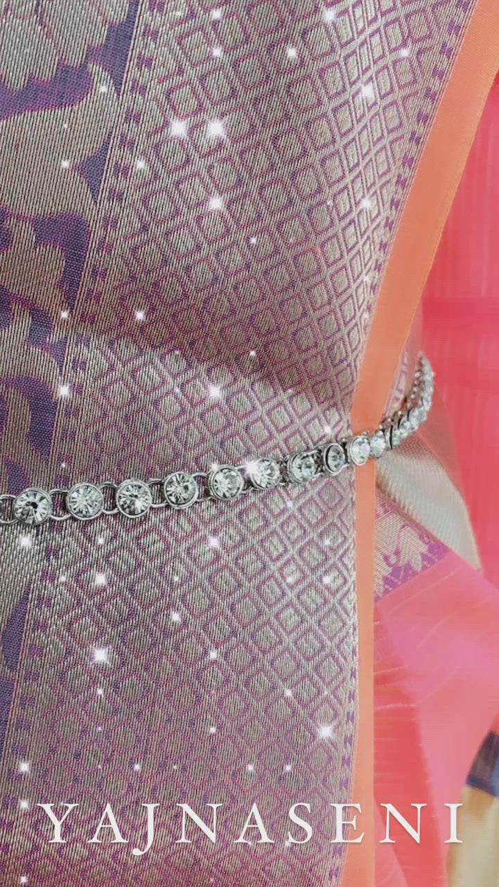 Hipchain - Single layer stones (silverwhite)