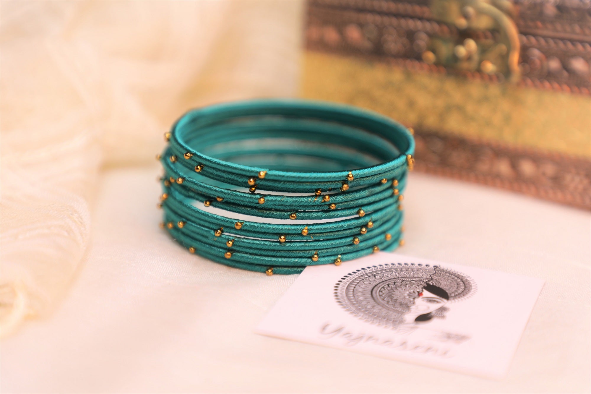 Silk Thread Bangles - Turquoise Green