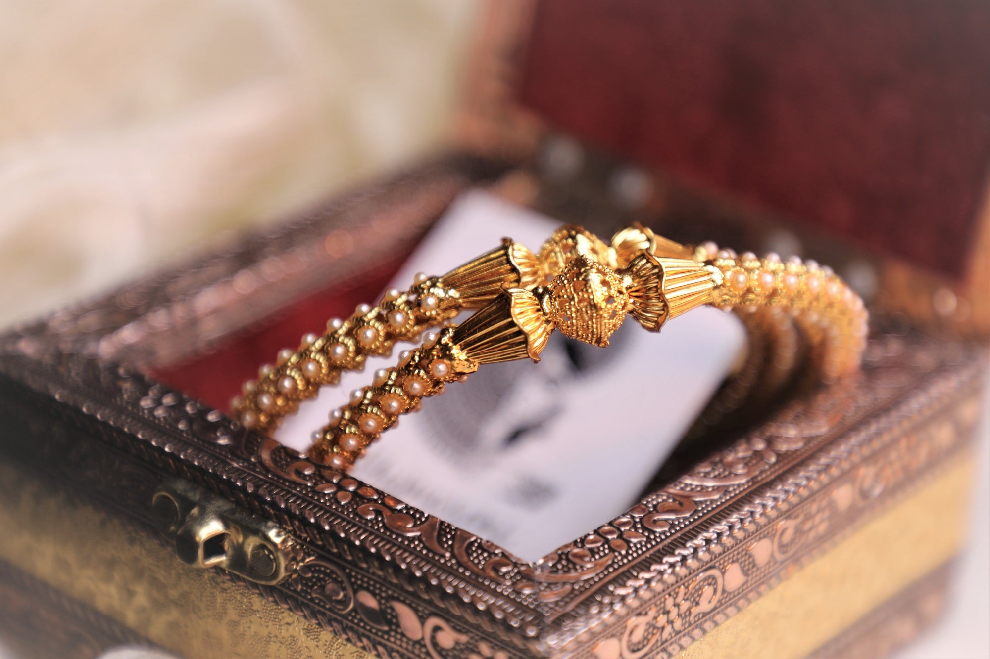 Gold Traditional Kada Bangle - Moti