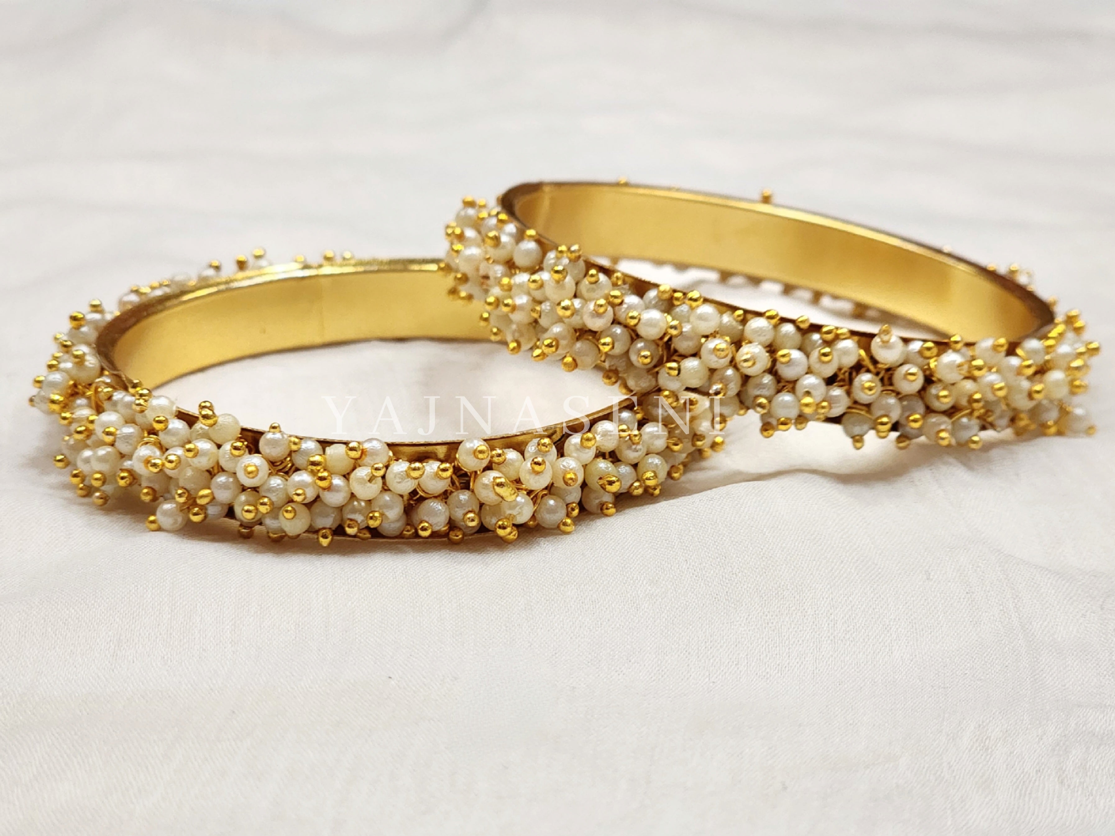 AAHANA - pair of kada , clustered mini pearls