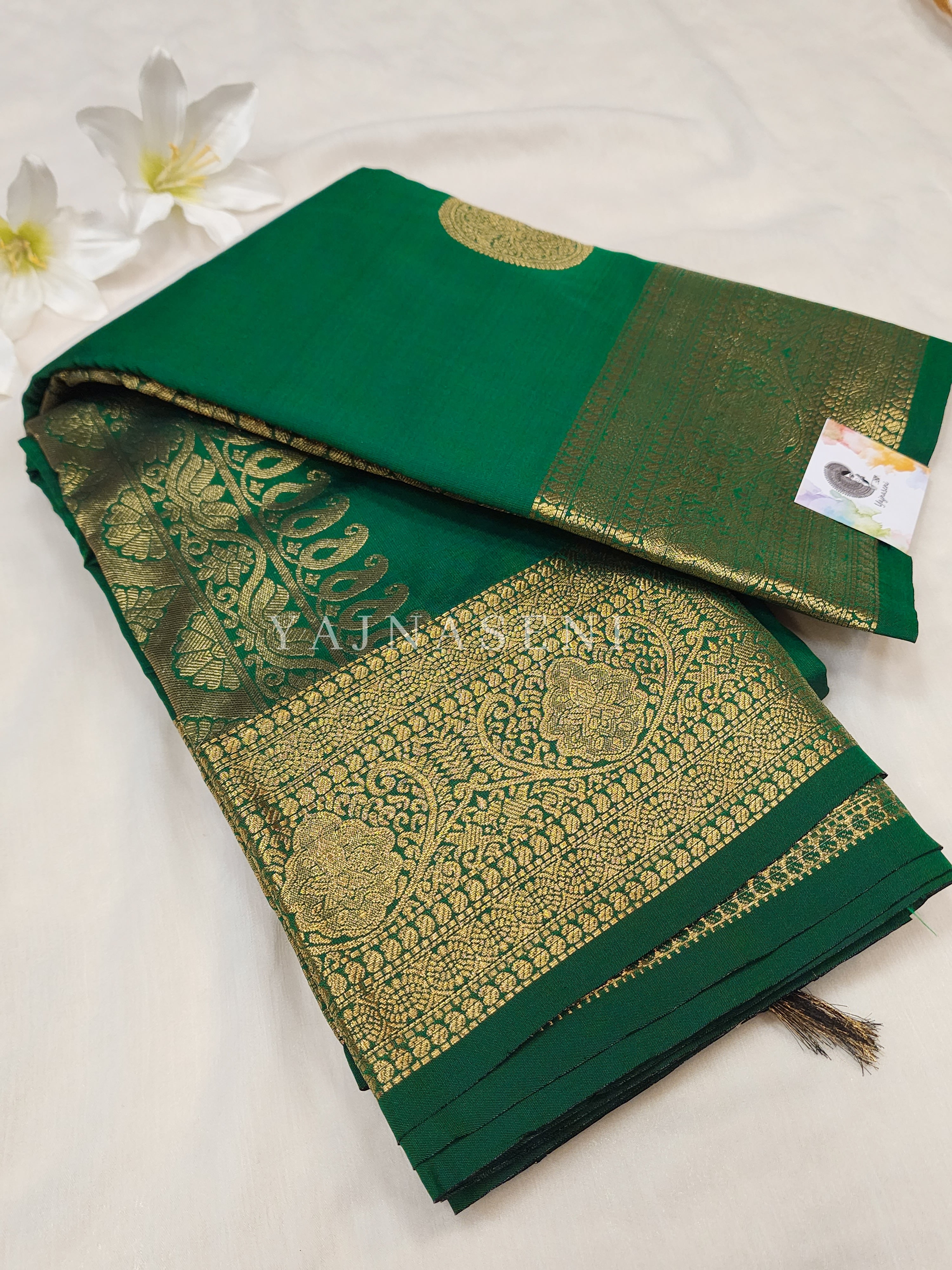 Semi Soft Silk Gold Zari Saree - Green