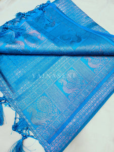 Kubera Pattu x Copper Zari Saree - Sky