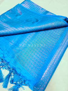 Kubera Pattu x Copper Zari Saree - Sky