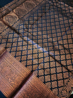 Load image into Gallery viewer, Semi Soft Silk Copper Zari Saree - Black
