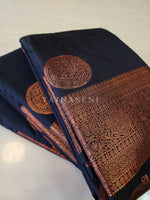 Load image into Gallery viewer, Semi Soft Silk Copper Zari Saree - Black

