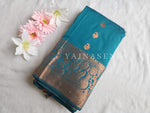 Load image into Gallery viewer, Kanchi semi soft silk x Copper zari saree - Teal
