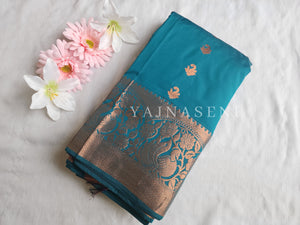 Kanchi semi soft silk x Copper zari saree - Teal
