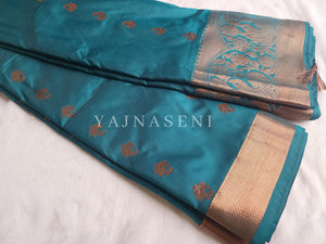 Kanchi semi soft silk x Copper zari saree - Teal