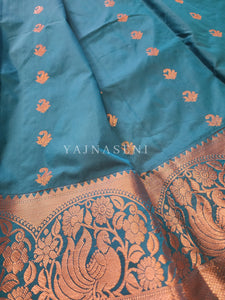 Kanchi semi soft silk x Copper zari saree - Teal