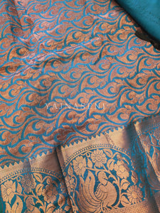 Kanchi semi soft silk x Copper zari saree - Teal