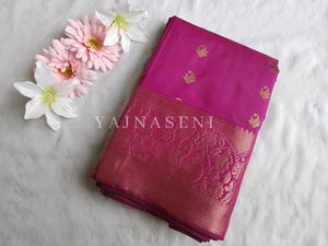 Kanchi semi soft silk x Copper zari saree - Pink