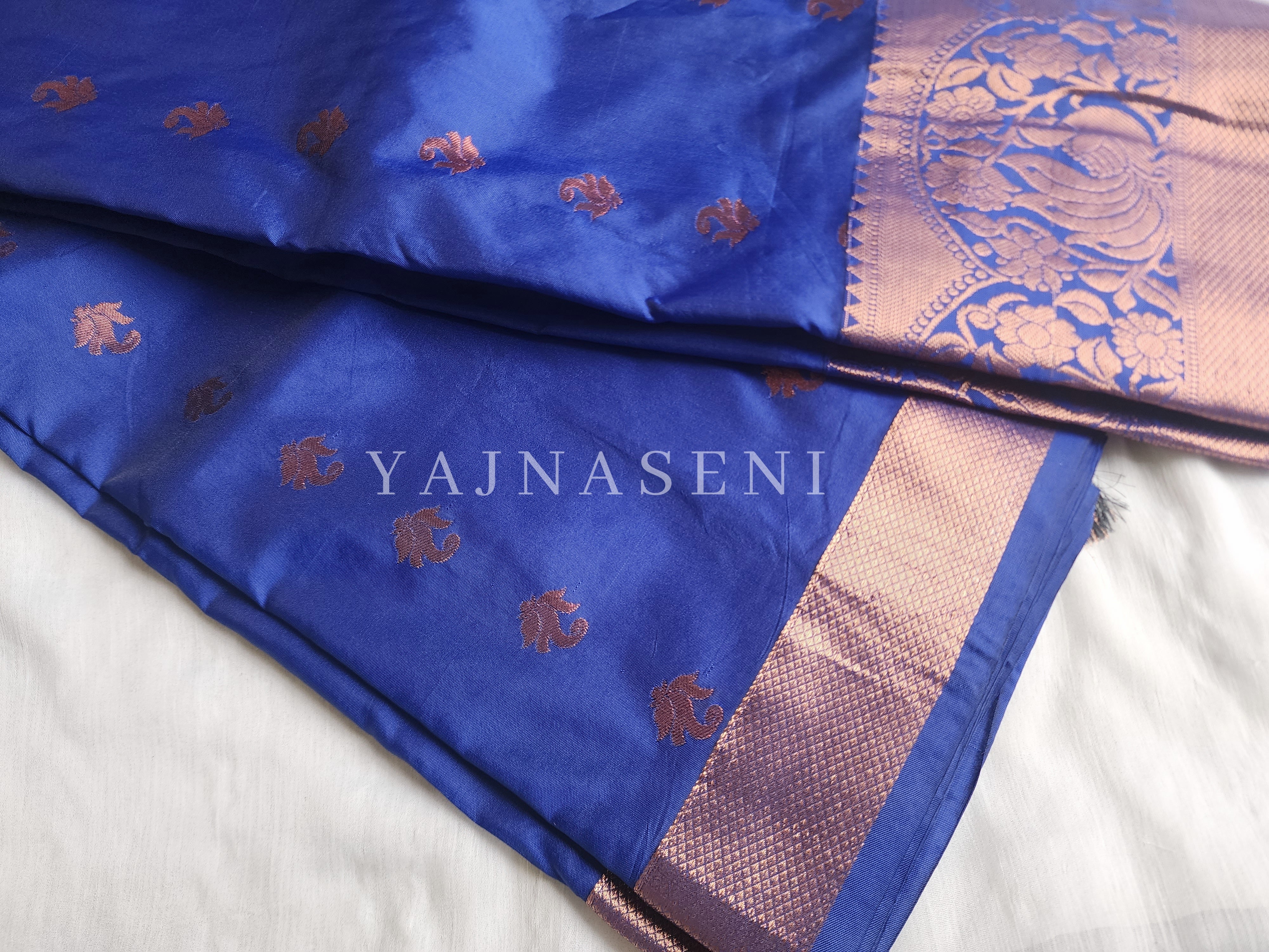 Kanchi semi soft silk x Copper zari saree - Persian Blue
