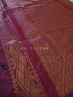 Load image into Gallery viewer, Soft Silk Borderless x Copper Motifs Saree : Blue x Maroon
