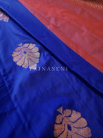 Load image into Gallery viewer, Soft Silk Borderless x Copper Motifs Saree : Blue x Maroon
