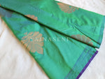 Load image into Gallery viewer, Soft Silk Borderless x Copper Motifs Saree : Green x Violet
