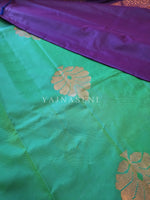 Load image into Gallery viewer, Soft Silk Borderless x Copper Motifs Saree : Green x Violet
