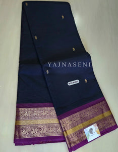 Kanchipuram Pure Cotton saree - Midnight blue x Purple