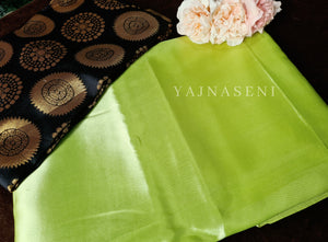 Satin saree + brocade blouse : Lime Green