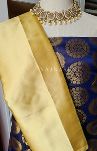 Satin saree + brocade blouse : Gold latte