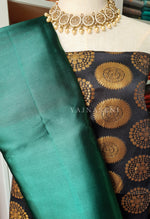 Load image into Gallery viewer, Satin saree + brocade blouse : Emerald Green
