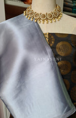 Load image into Gallery viewer, Satin saree + brocade blouse : Silver Grey
