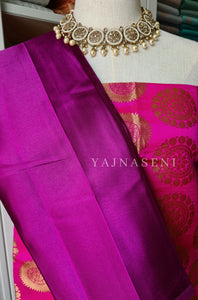 Satin saree + brocade blouse : Purple