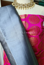 Load image into Gallery viewer, Satin saree + brocade blouse : Navy Grey

