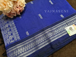 Load image into Gallery viewer, Kalyani Cotton Saree - Silver Zari : Blue x Midnight Blue
