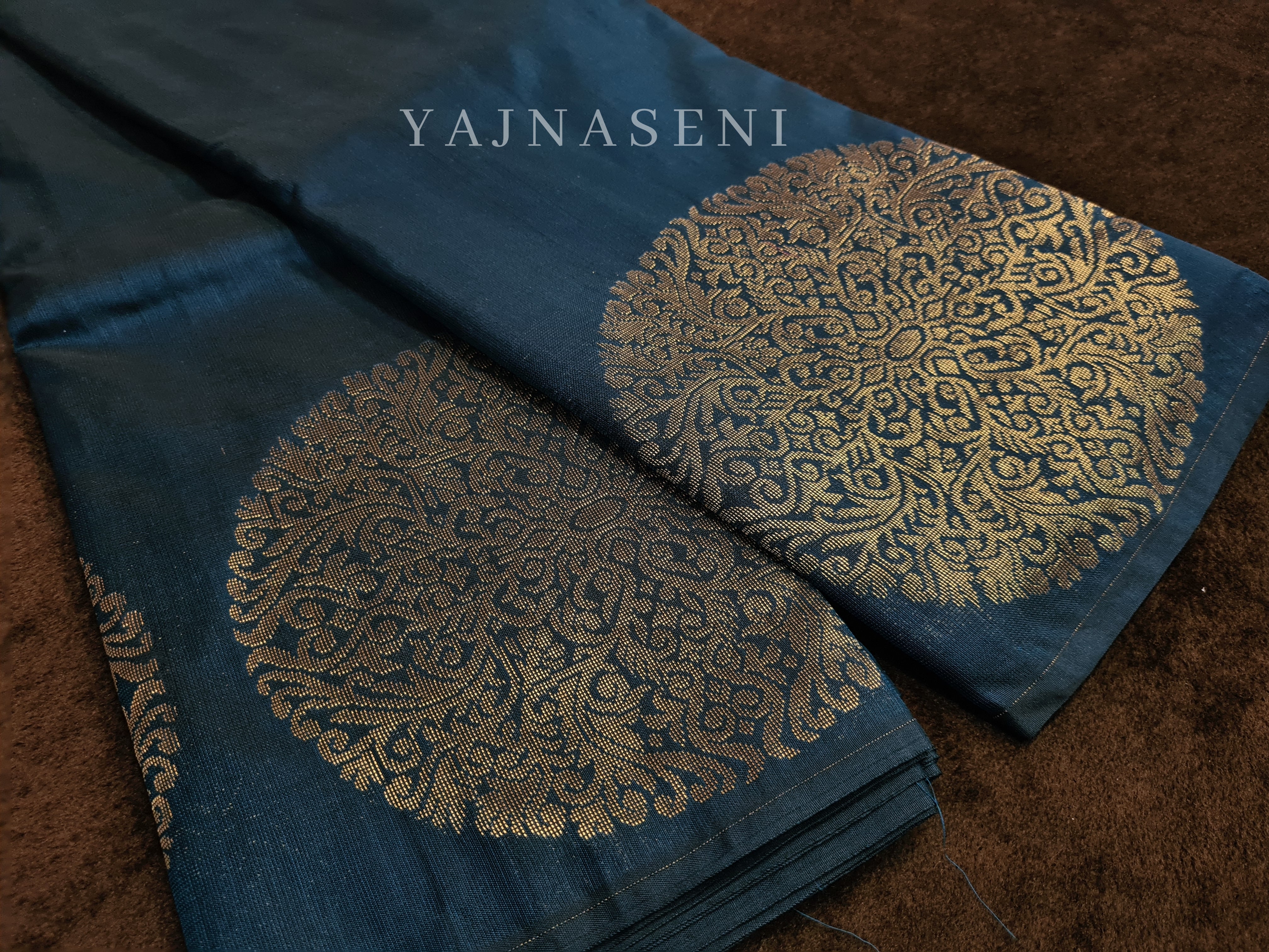 Soft Silk Borderless Mandala Saree - Dark Teal