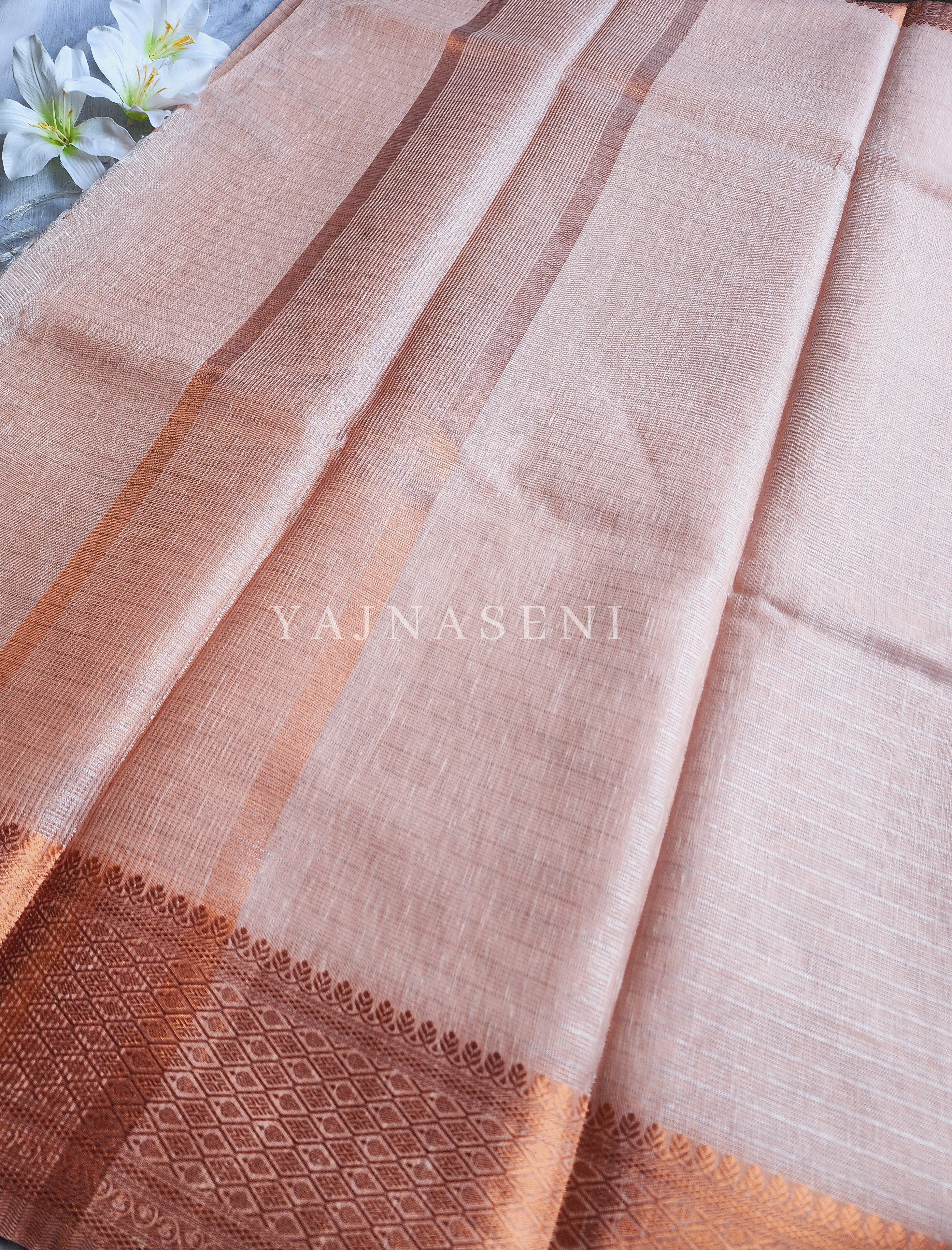 Soft Cotton Tissue Saree - Peach
