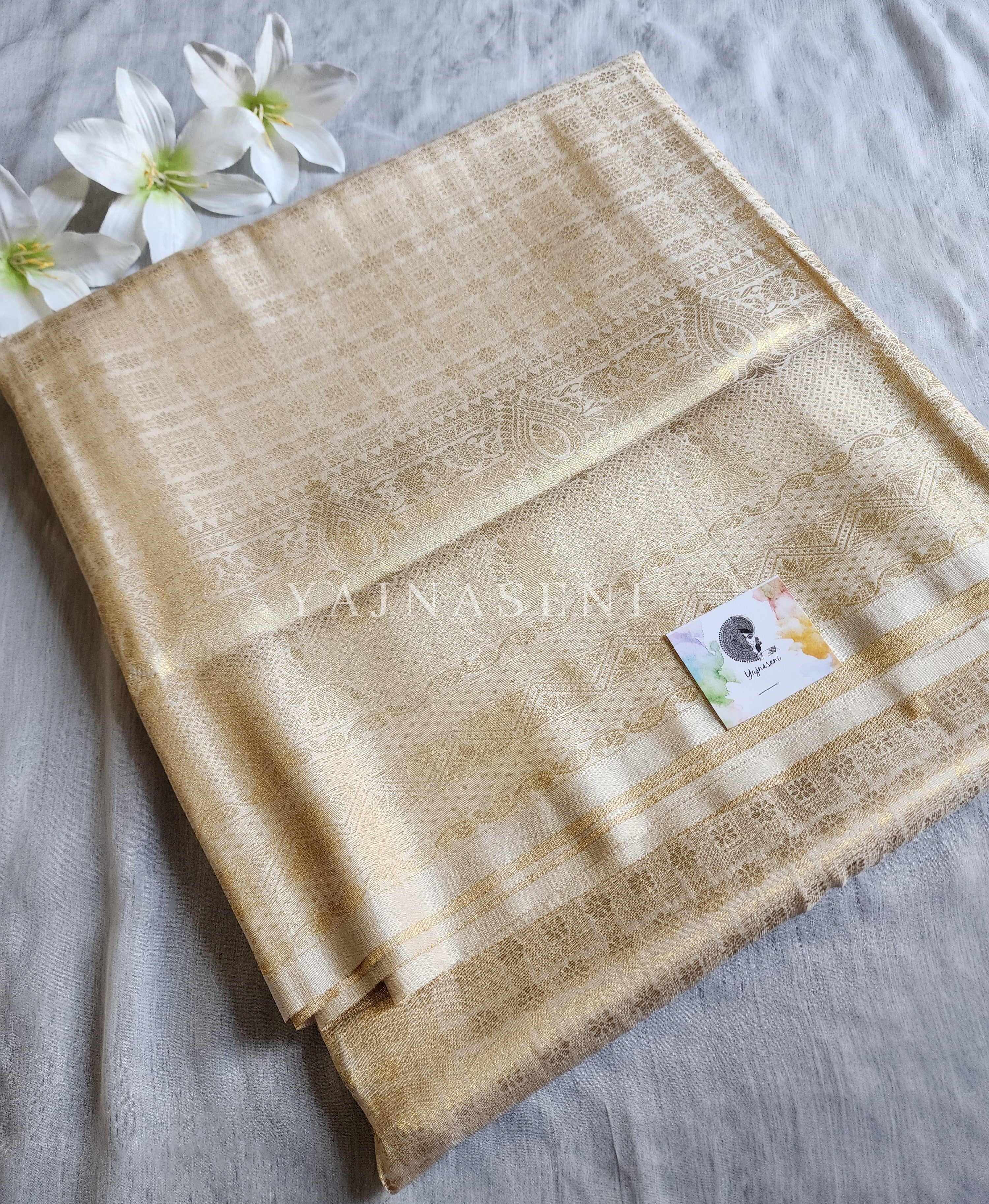 Banarasi Soft Silk Saree - Gold x Ivory