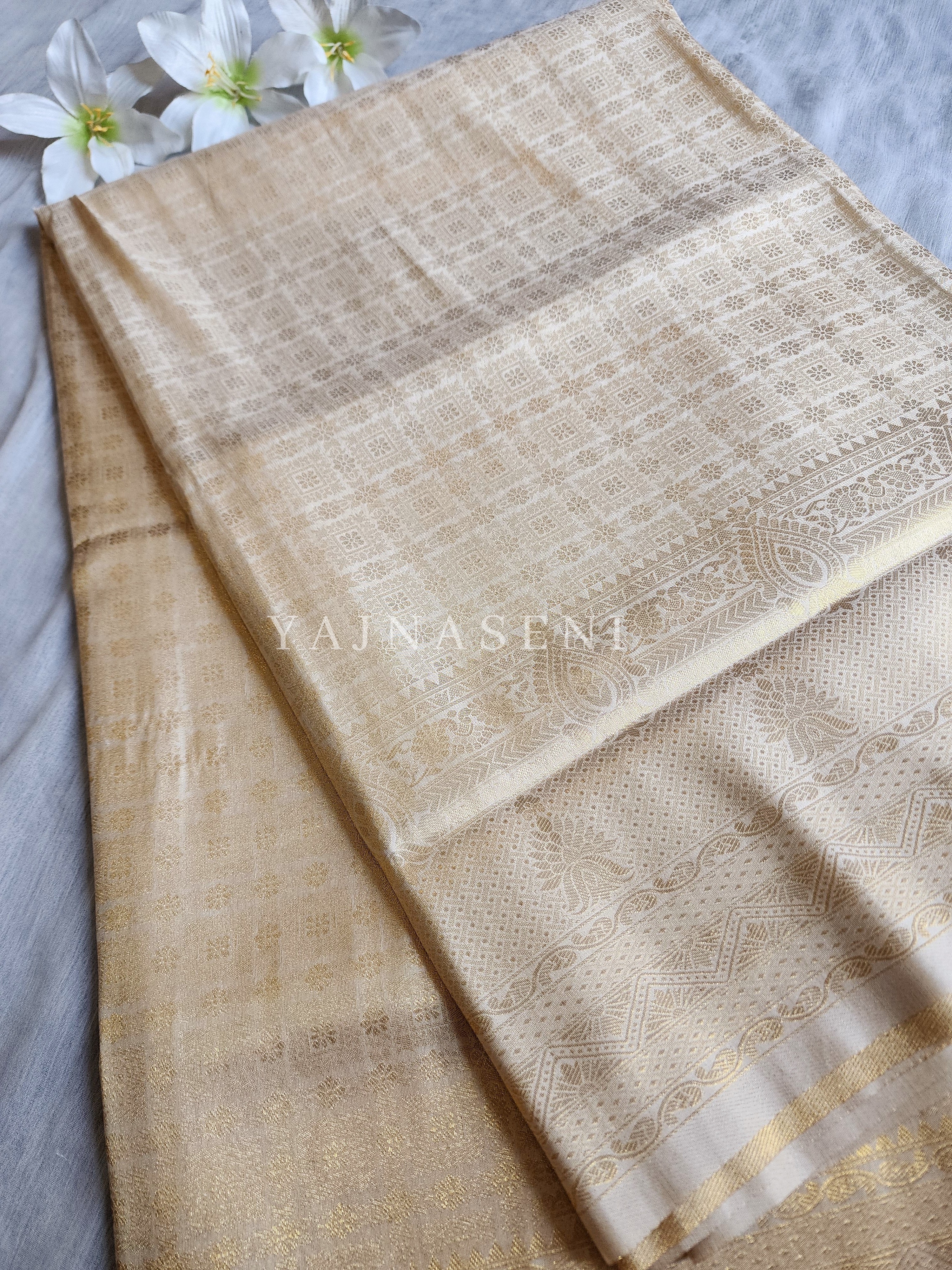 Banarasi Soft Silk Saree - Gold x Ivory
