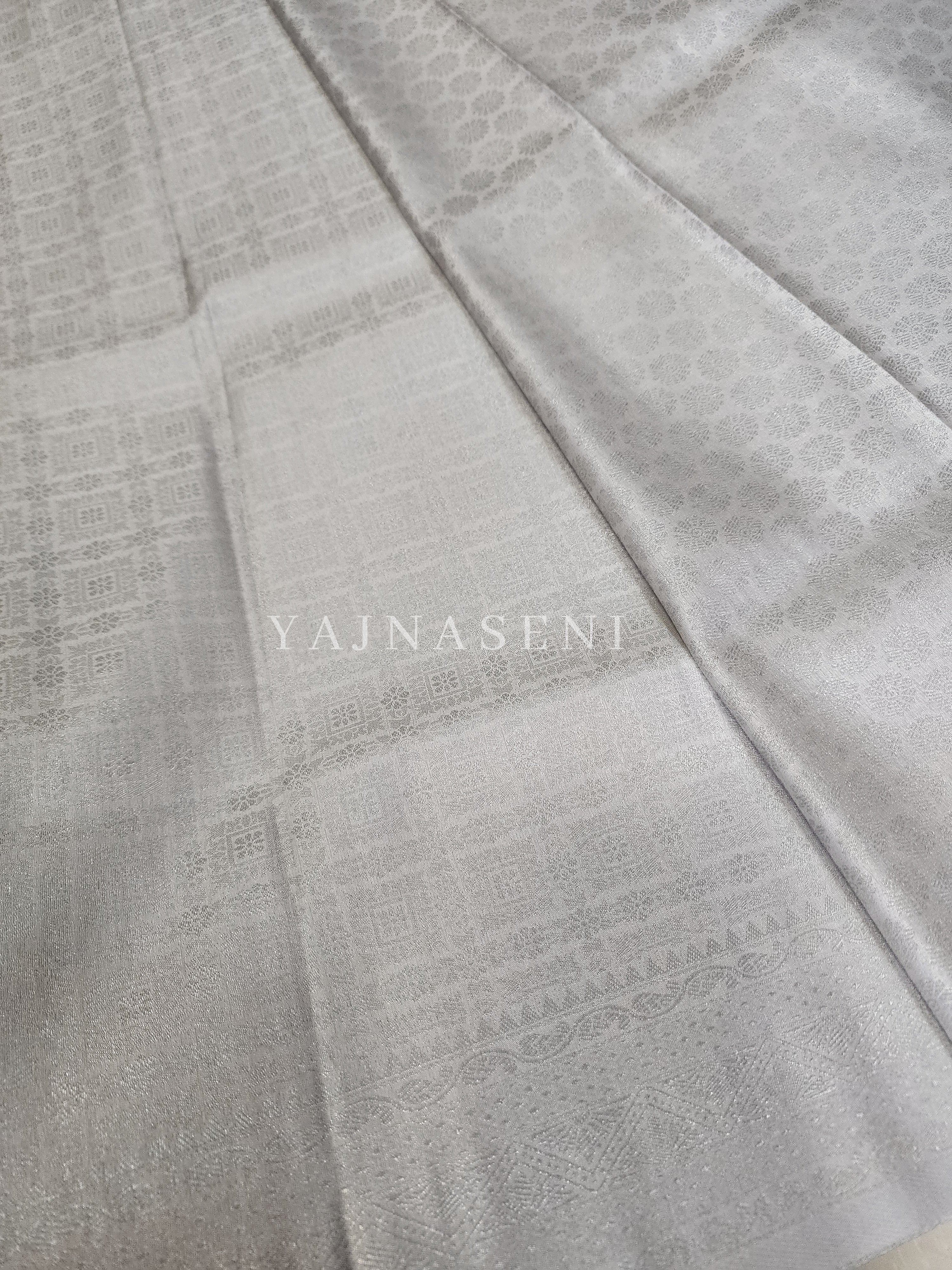 Banarasi Soft Silk Saree - Silver x White