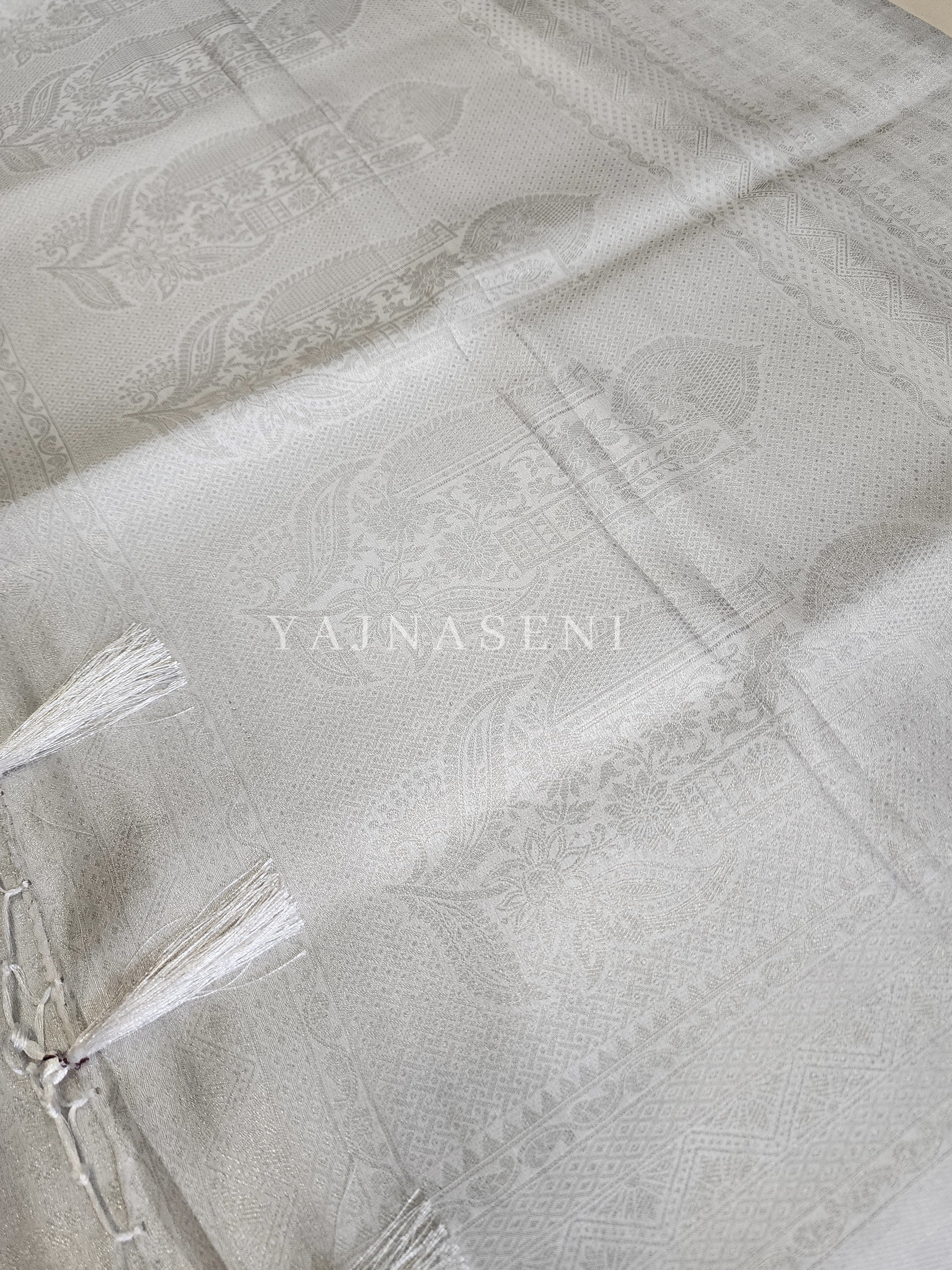 Banarasi Soft Silk Saree - Silver x White