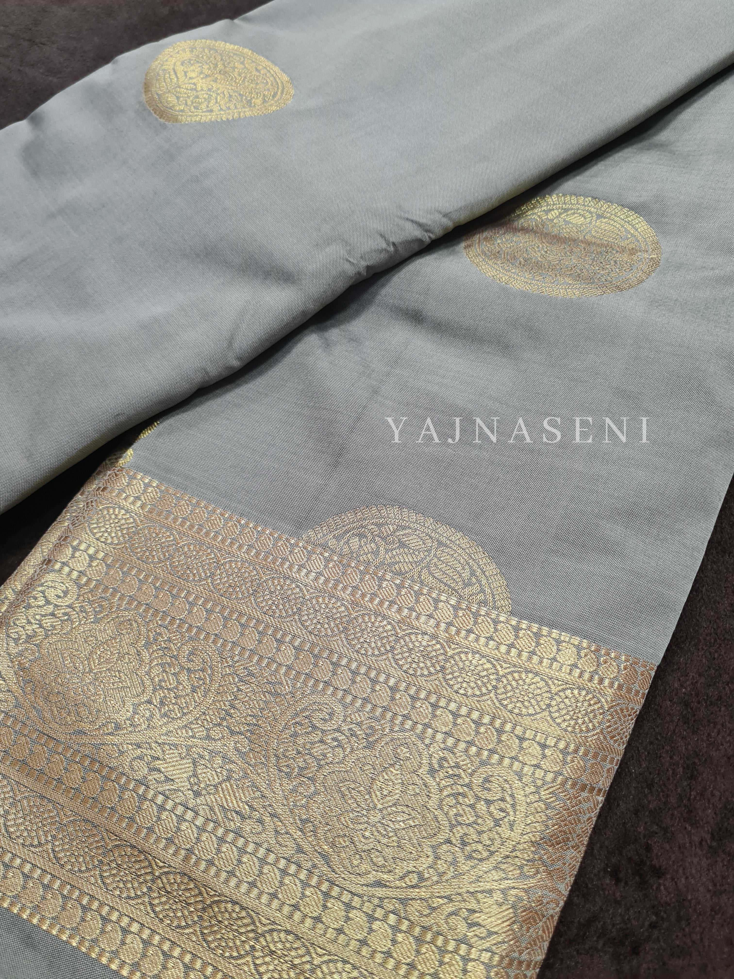 Semi Soft Silk Gold Zari Saree - Ash