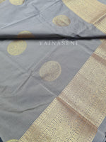 Load image into Gallery viewer, Semi Soft Silk Gold Zari Saree - Ash

